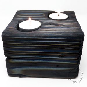 Reclaimed Wood Tealight Holder 04 | 2 Candles | Blue