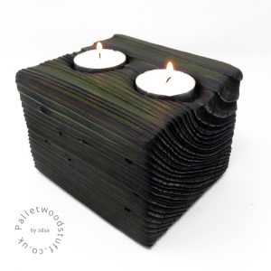 Reclaimed Wood Tealight Holder 06 | 2 Candles | Forest Green