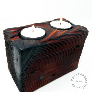 Reclaimed Wood Tealight Holder 08 | 2 Candles | Burnt Orange