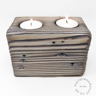 Reclaimed Wood Tealight Holder 10 | 2 Candles | White